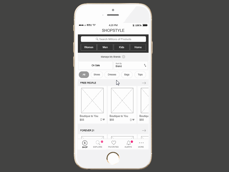 Scroll-activated sticky header effect display