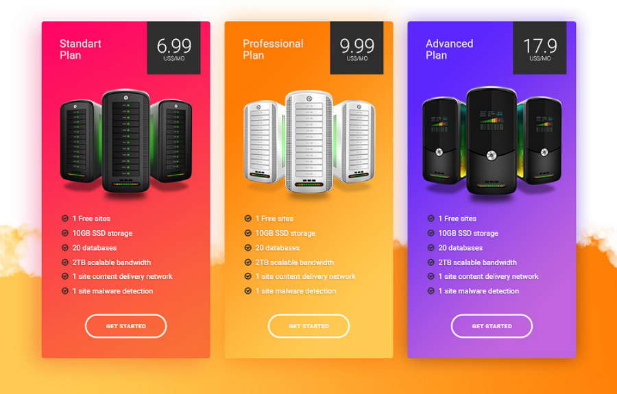 Pricing table with illustrations