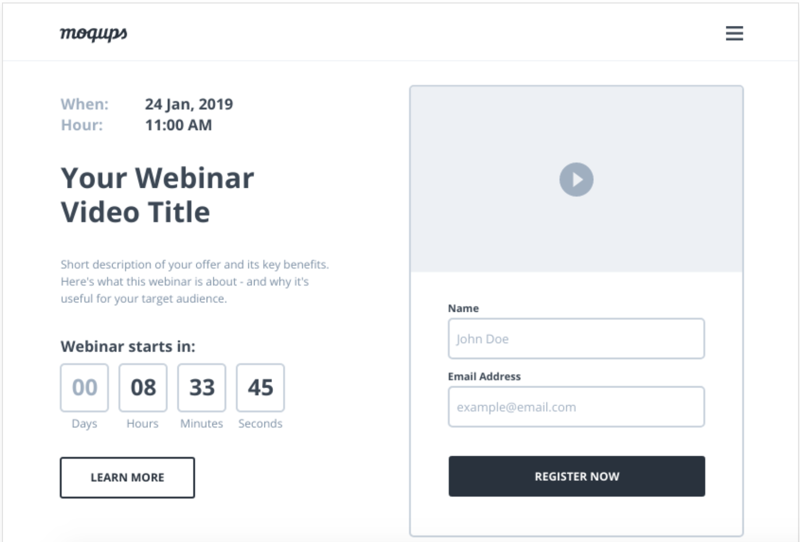 Webinar registration page template