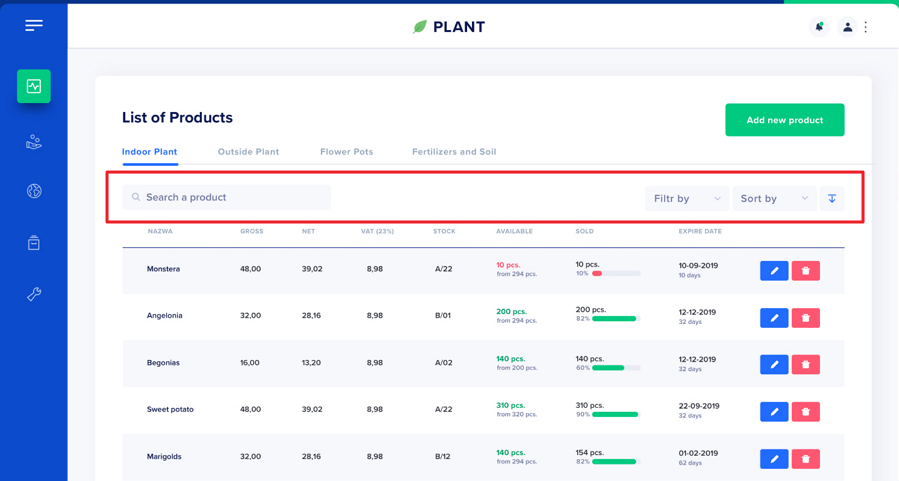 Table with Search Bar and Filters